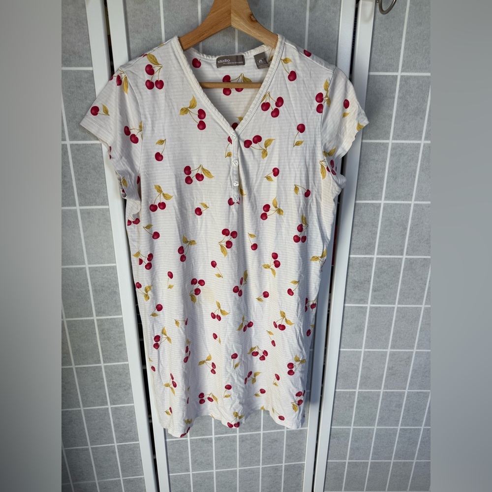 Studio Valerie Stevens Cream with Cherry Print Cotton mini dress, Large.